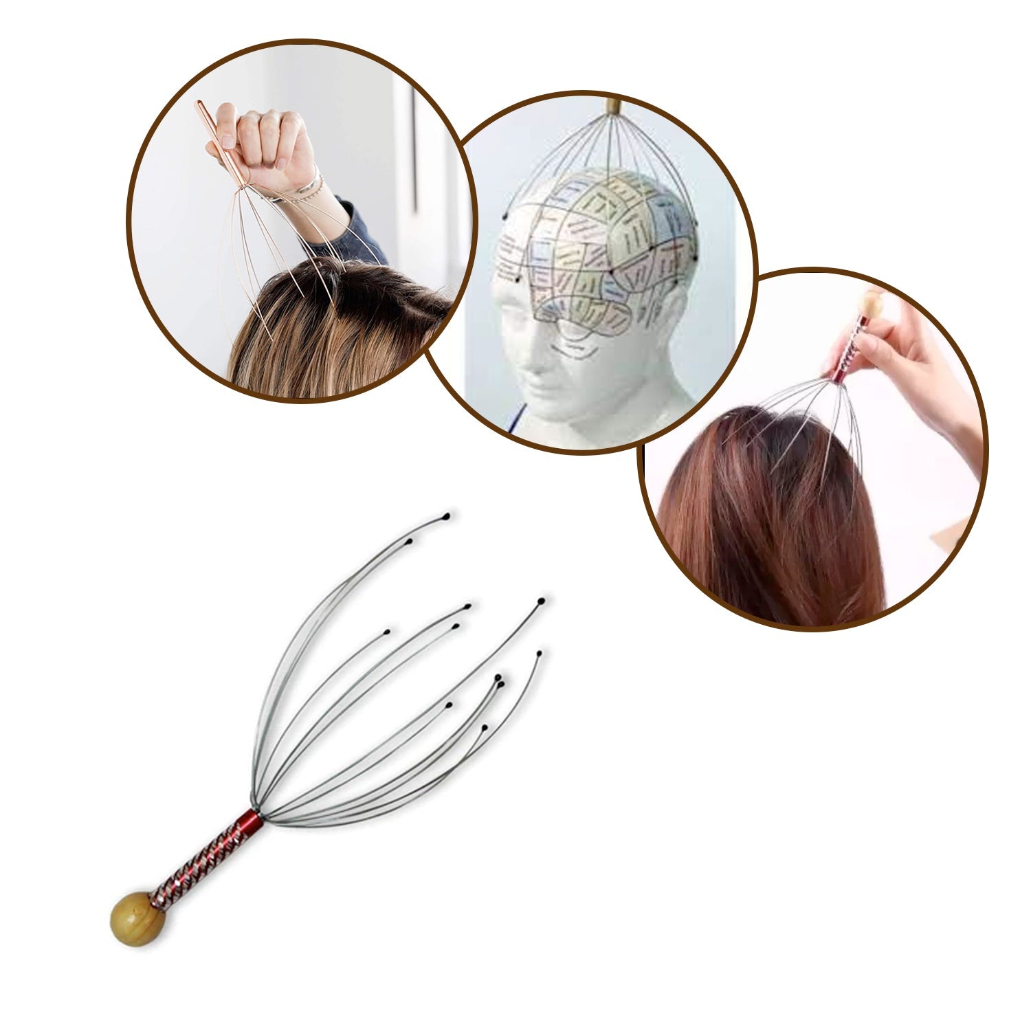 Handheld scalp massager for soothing stress relief and relaxation. Handheld scalp massager for soothing stress relief and relaxation.